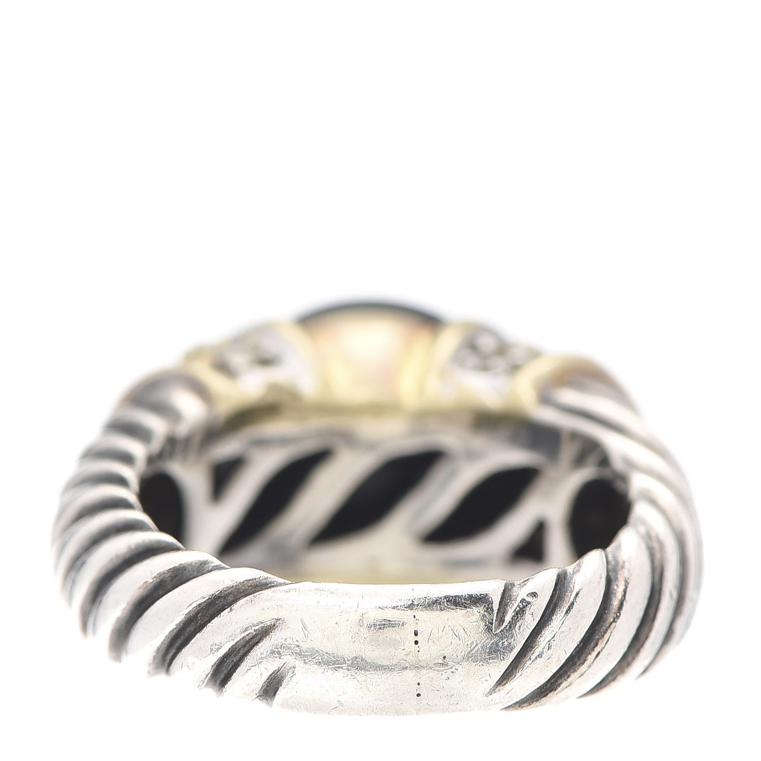 David Yurman Sterling Silver 18K Yellow Gold Diamond Black Onyx 10mm Cable Capri Ring 56 7.5 3 of 4