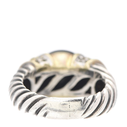 David Yurman Sterling Silver 18K Yellow Gold Diamond Black Onyx 10mm Cable Capri Ring 56 7.5 3 of 4