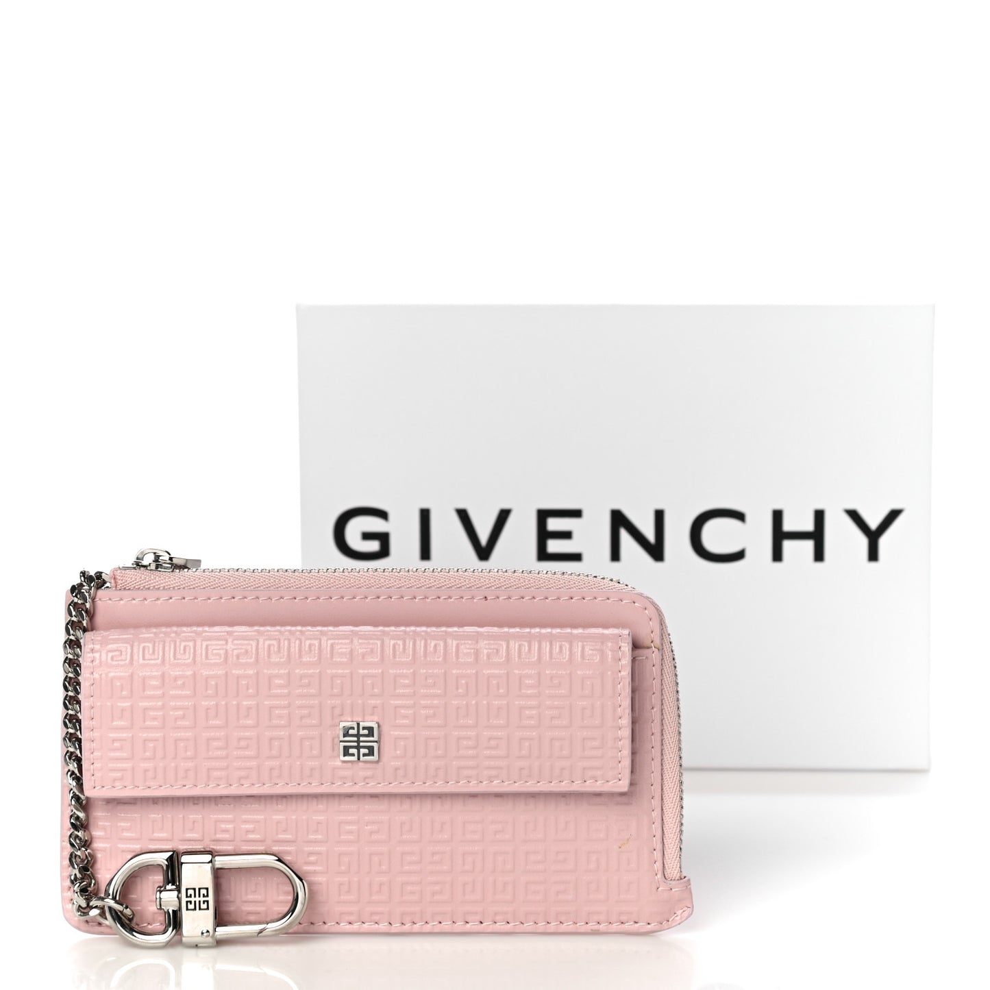 Calfskin Embossed 4G Zip Card Holder Blush Pink