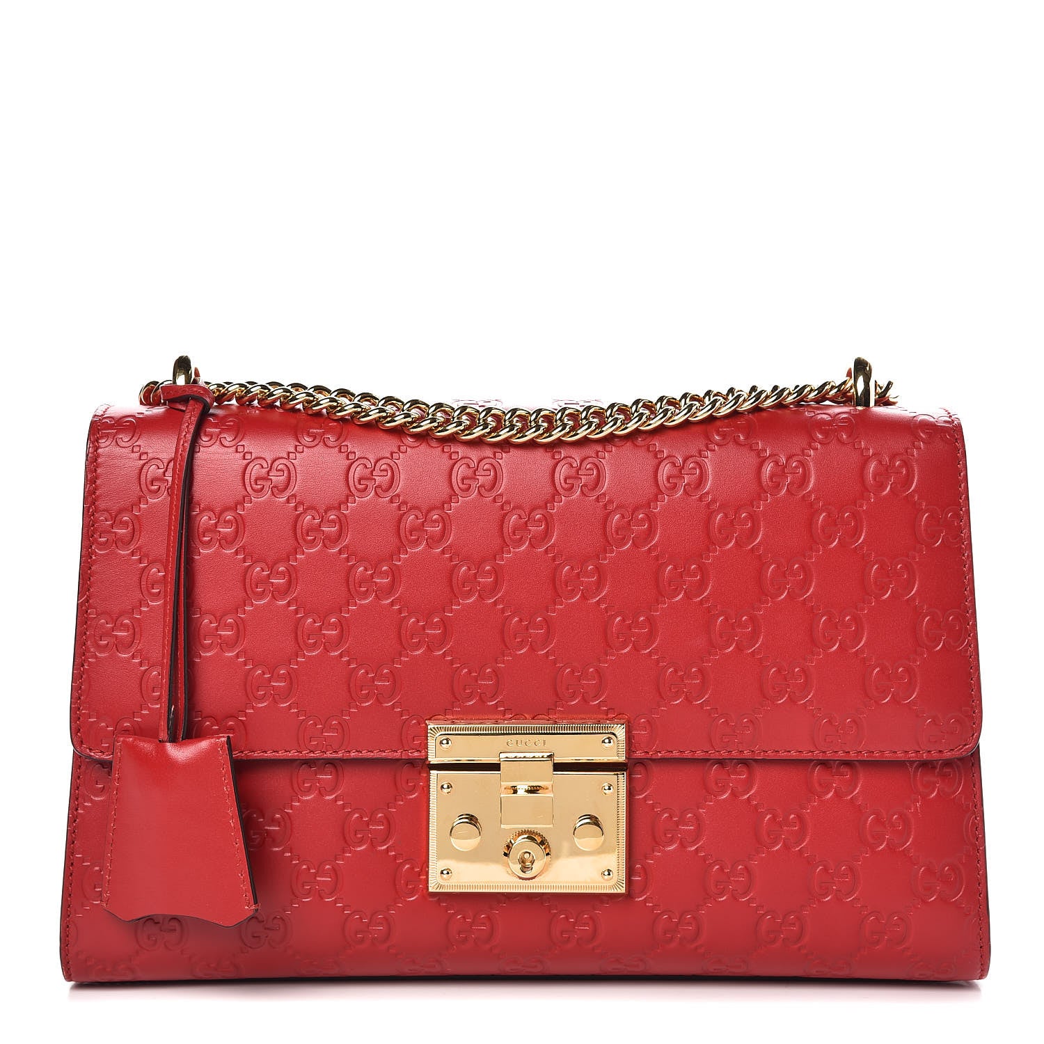 Gucci Guccissima Medium Padlock Shoulder Bag Hibiscus Red 1 of 12