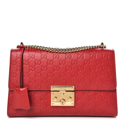 Gucci Guccissima Medium Padlock Shoulder Bag Hibiscus Red 1 of 12