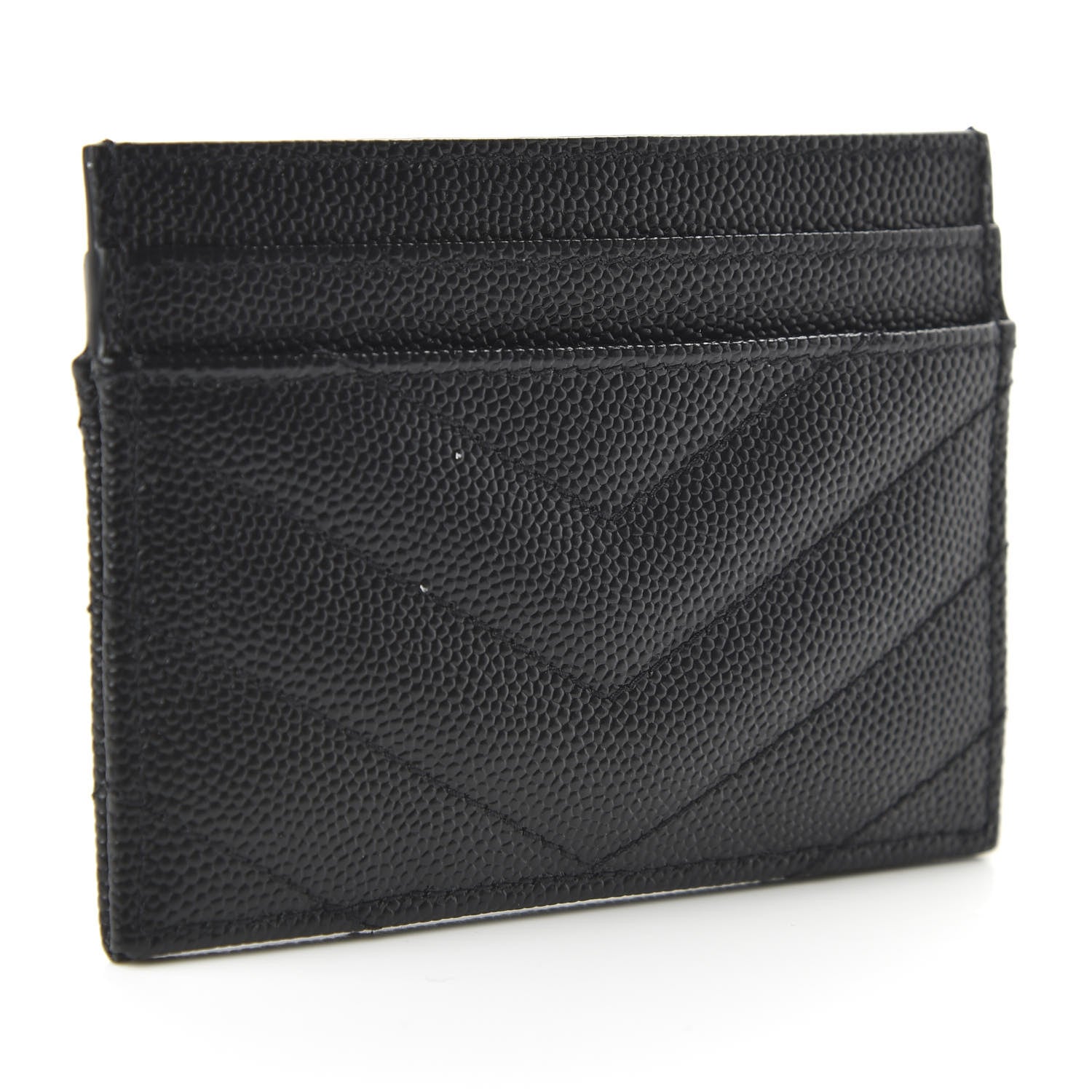 Saint Laurent Grain De Poudre Matelasse Chevron Monogram Credit Card Case Black 3 of 9