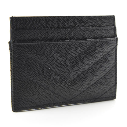 Saint Laurent Grain De Poudre Matelasse Chevron Monogram Credit Card Case Black 3 of 9