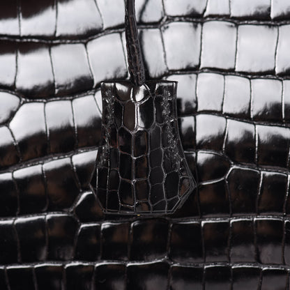 Hermes Shiny Porosus Crocodile Birkin 35 Black 31 of 41