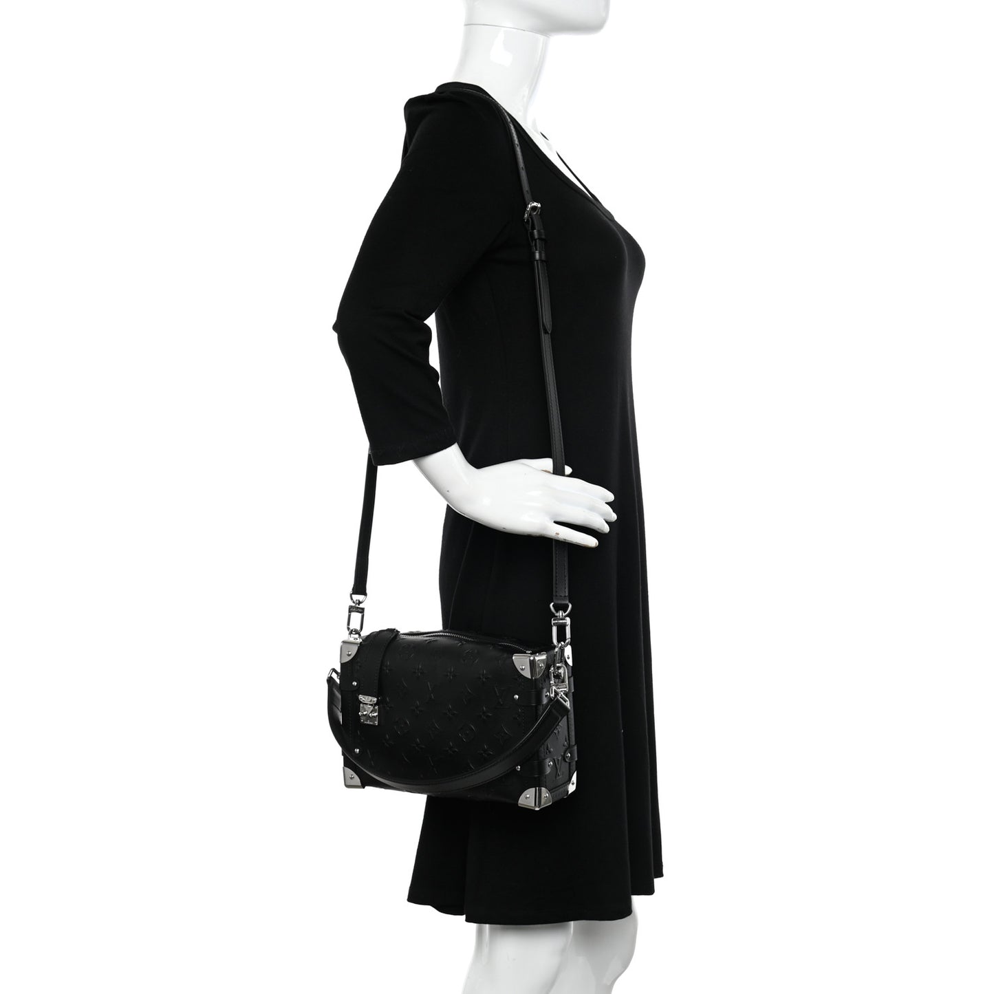 Calfskin Debossed Monogram Side Trunk Black