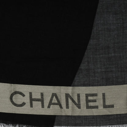 Chanel Cashmere Wool Silk CC Logo Scarf Black 3 of 5