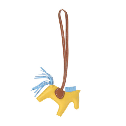 Hermes Milo Lambskin Grigri Rodeo Horse Bag Charm PM Jaune de Naples Celeste Gold 2 of 4
