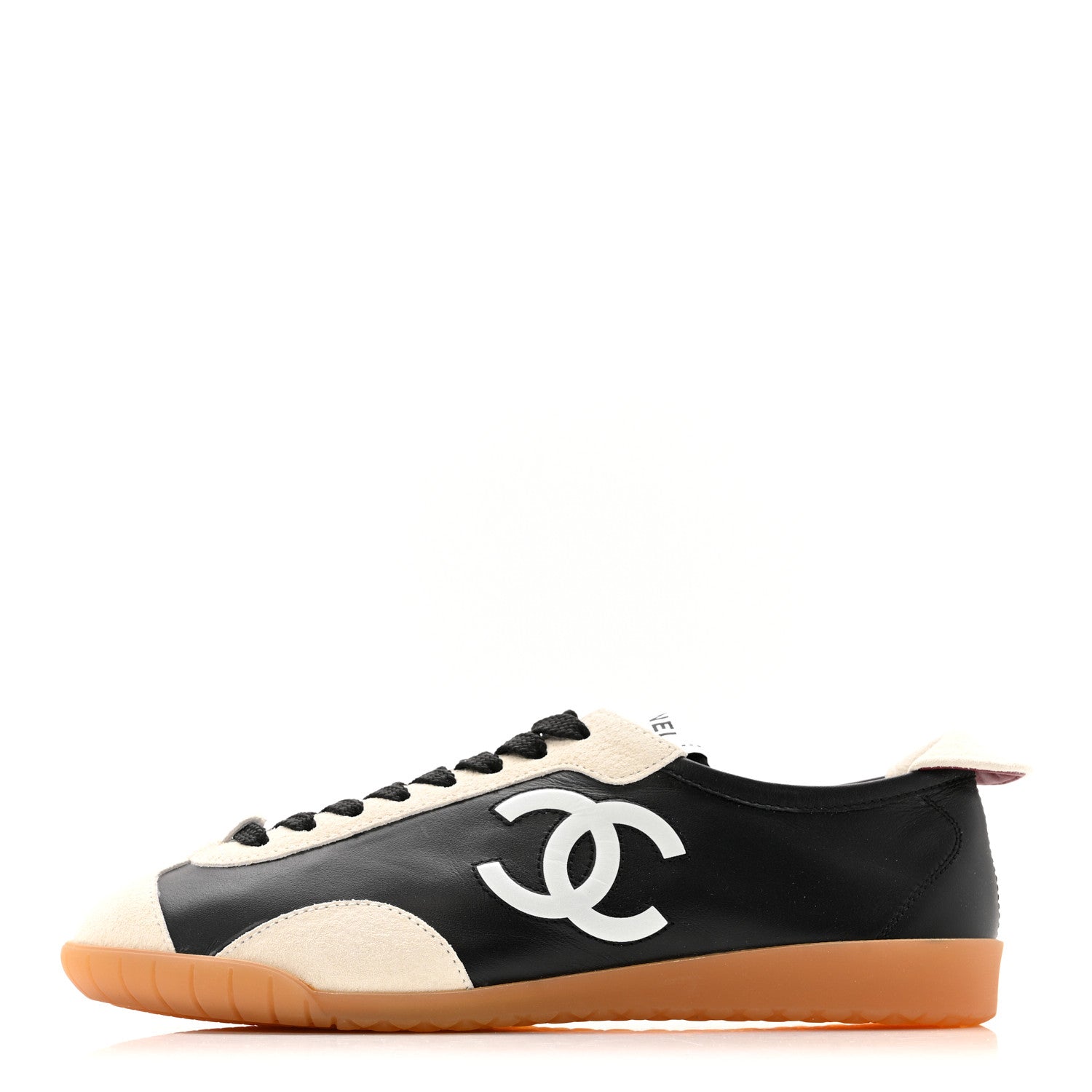 Chanel Calfskin Embossed Suede Womens CC Sneakers 36 Black White 1 of 9