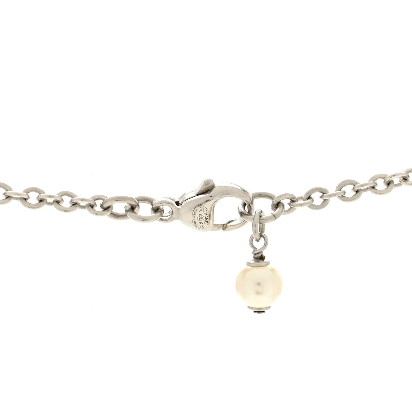 Crystal Pearl CC Necklace Silver