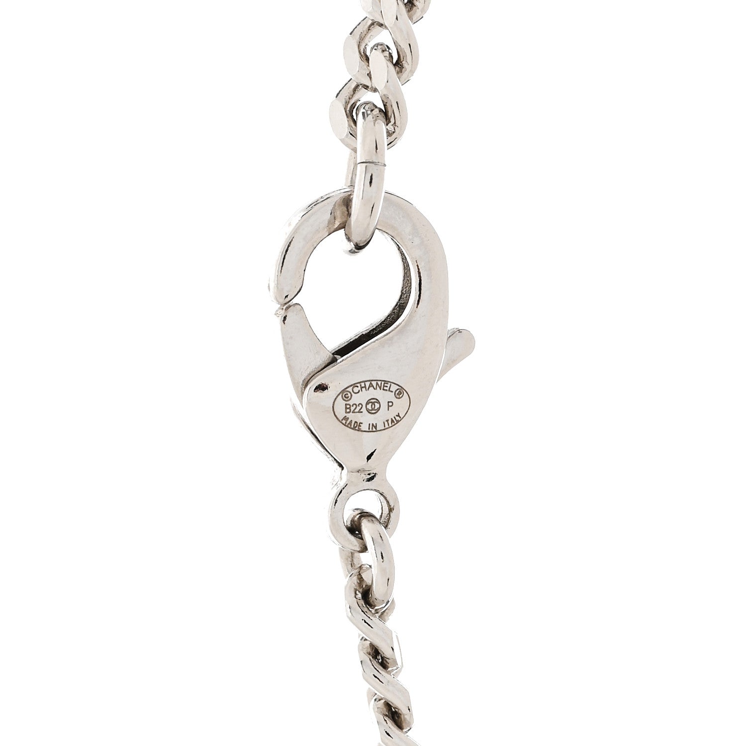 Chanel Crystal Baguette CC Mirror Pendant Necklace Silver 5 of 5