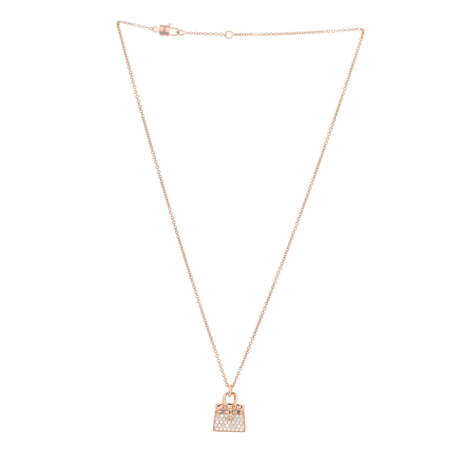 Hermes 18K Rose Gold Diamond Birkin Amulettes Pendant Necklace 3 of 6