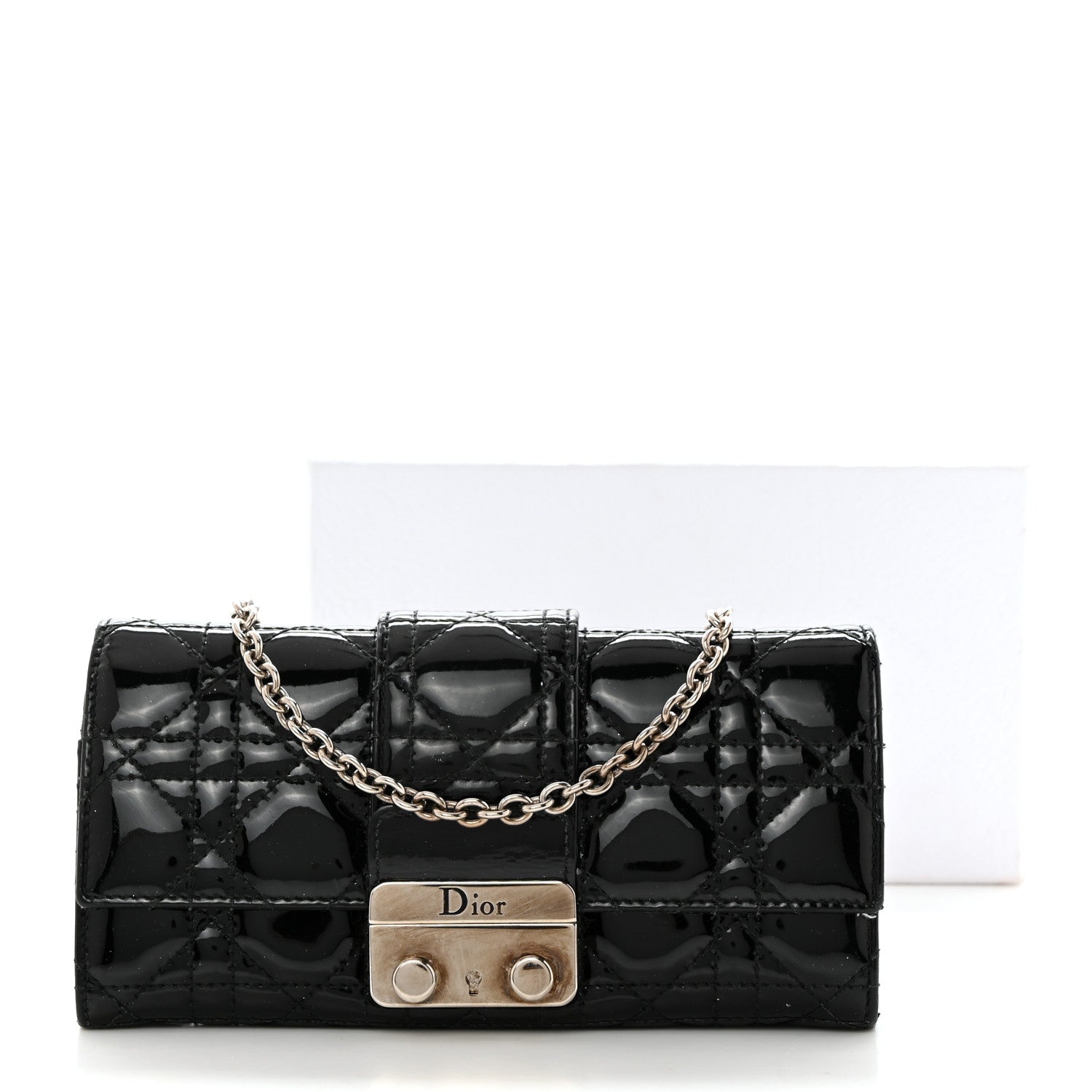 Christian Dior Patent Cannage Miss Dior Chain Wallet Black 8 of 8