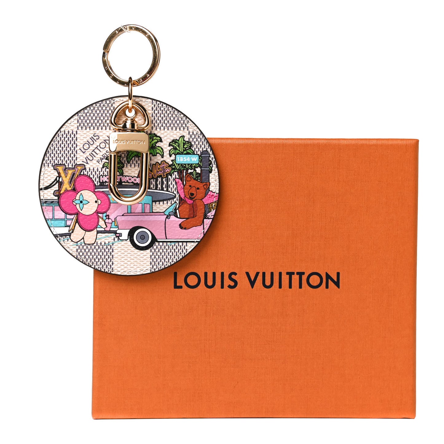 Damier Azur 2021 Christmas Animation Hollywood Bag Charm Key Ring Fuchsia