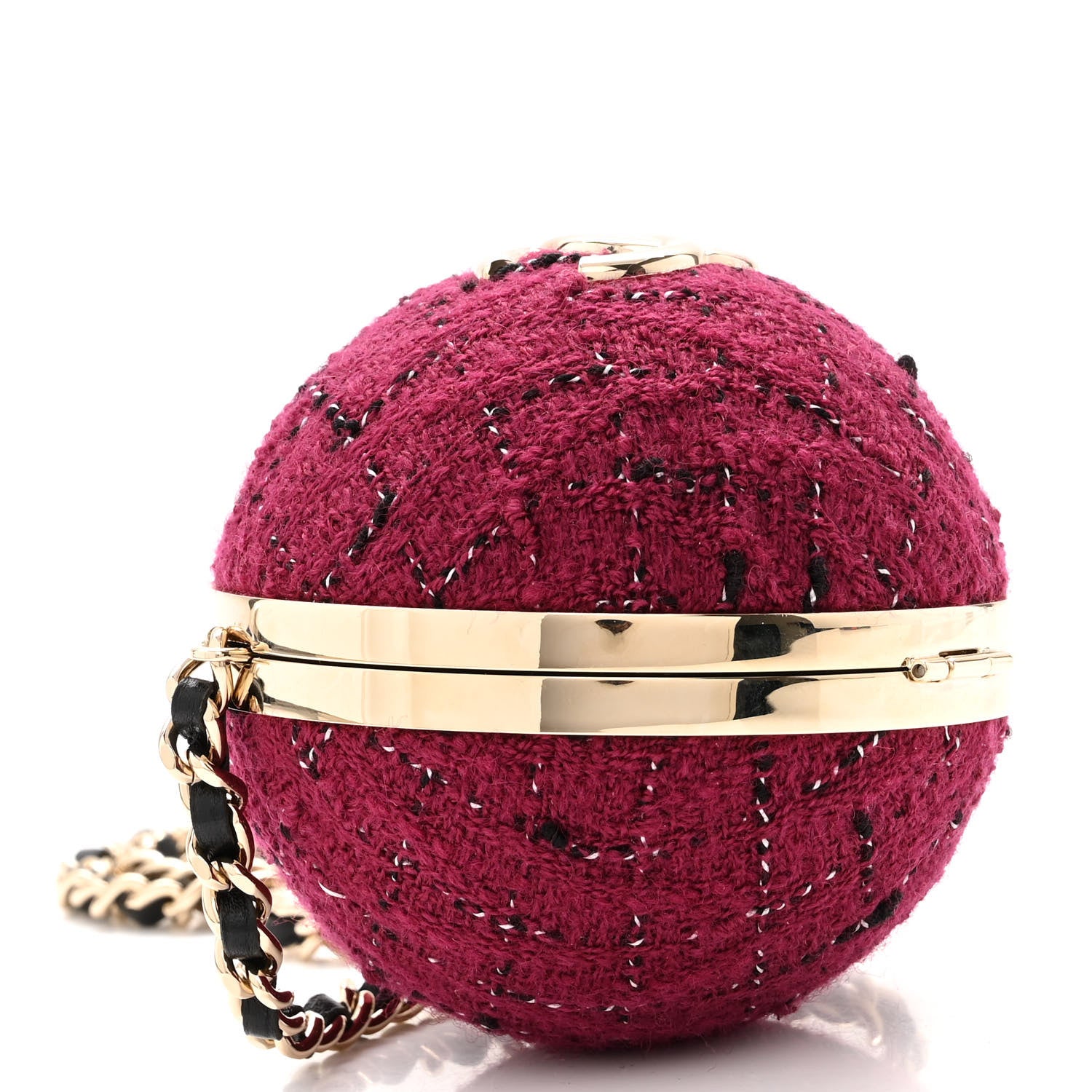 Chanel Tweed Minaudiere Round Chain Clutch Burgundy Black 4 of 11