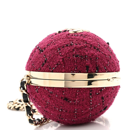 Chanel Tweed Minaudiere Round Chain Clutch Burgundy Black 4 of 11