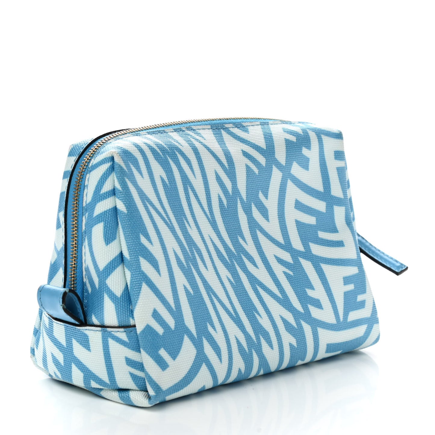 X SARAH COLEMAN Glazed Canvas Vitello King FF Vertigo Small Trapezoid Beauty Pouch Cyber Blue White