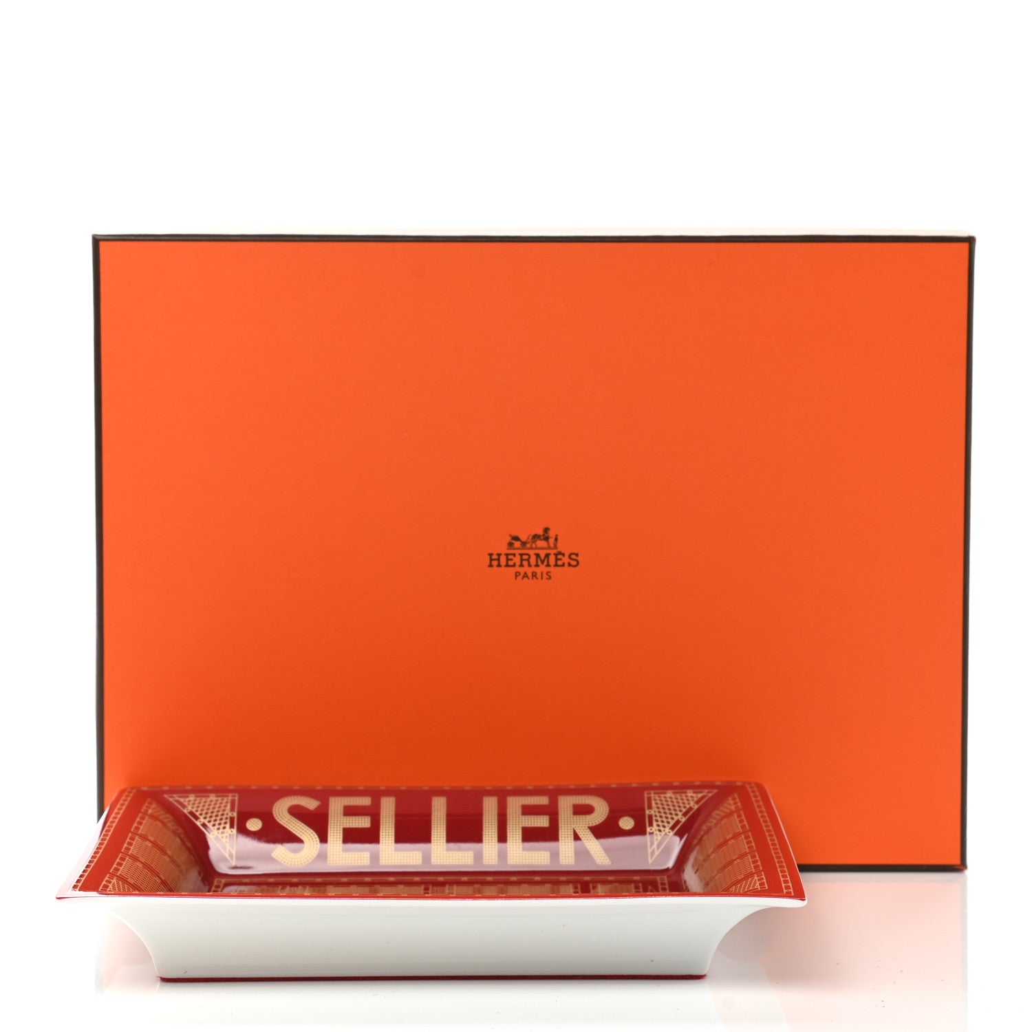 Hermes Porcelain Sellier Change Tray Rouge Or 6 of 6
