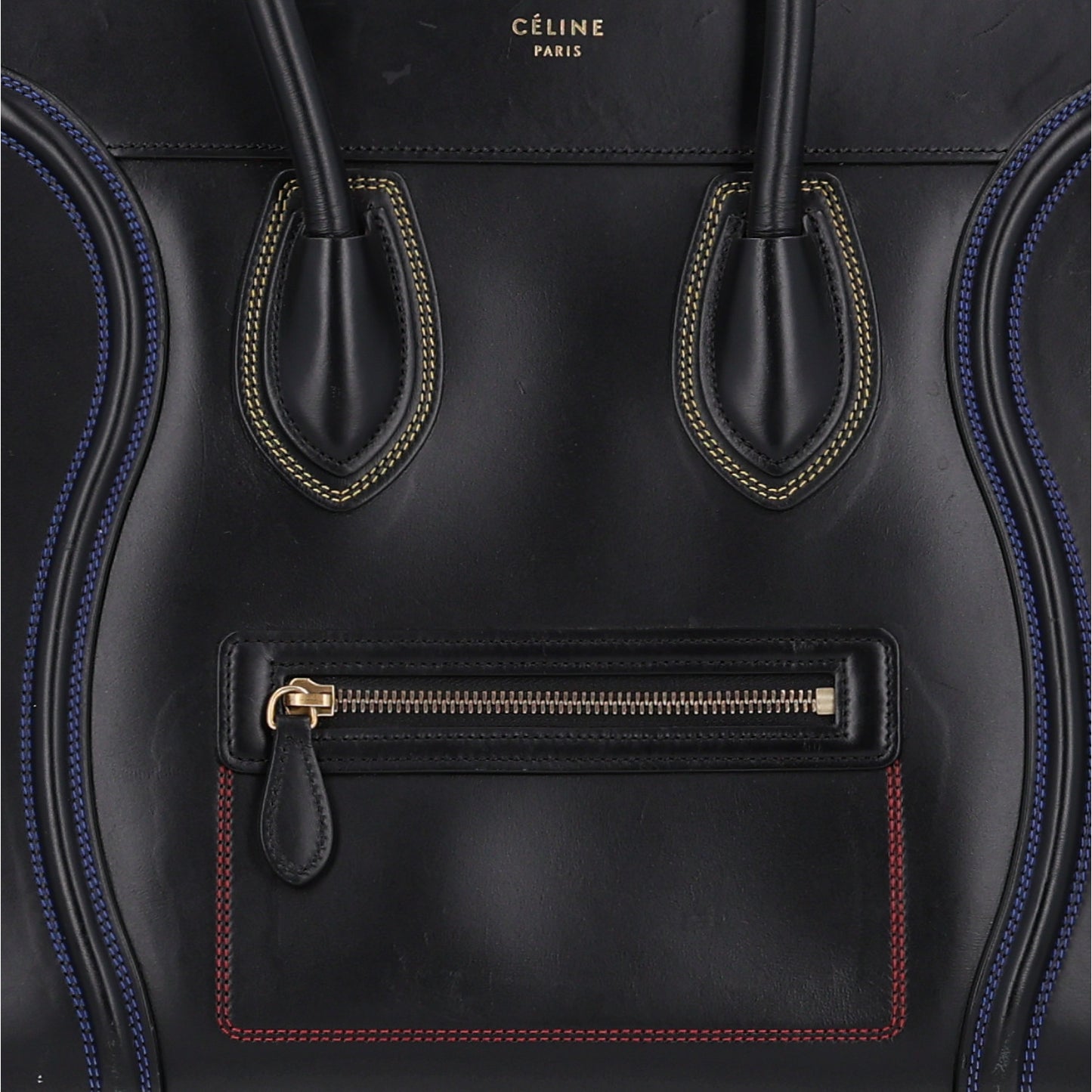 Smooth Calfskin Multicolor Double Stitching Micro Luggage Black
