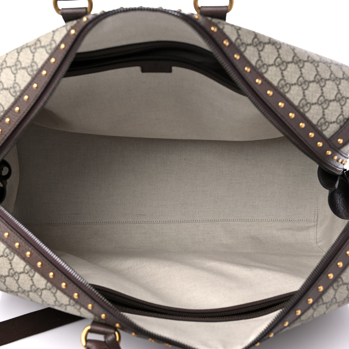 GG Supreme Monogram Textured Dollar Calfskin Web Studded Large Savoy Duffle Bag Beige Ebony