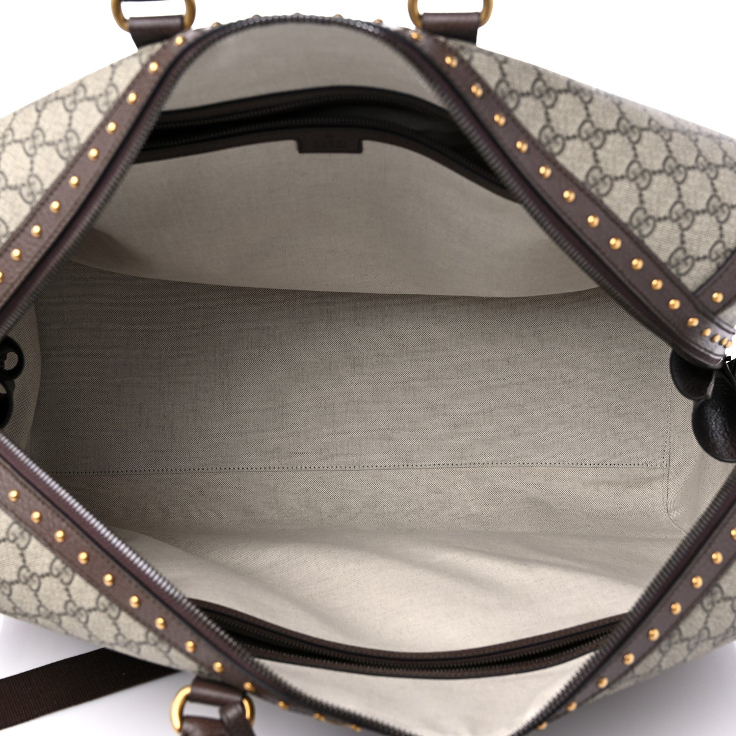 Gucci GG Supreme Monogram Textured Dollar Calfskin Web Studded Large Savoy Duffle Bag Beige Ebony 4 of 8