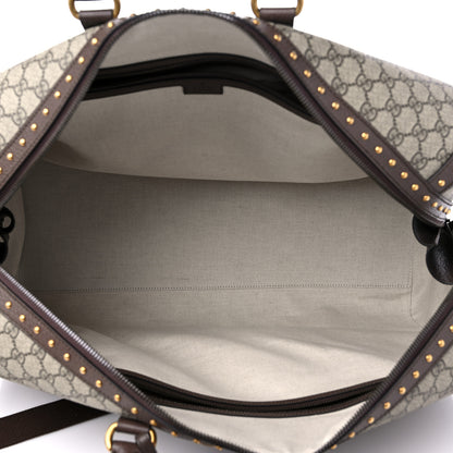 Gucci GG Supreme Monogram Textured Dollar Calfskin Web Studded Large Savoy Duffle Bag Beige Ebony 4 of 8