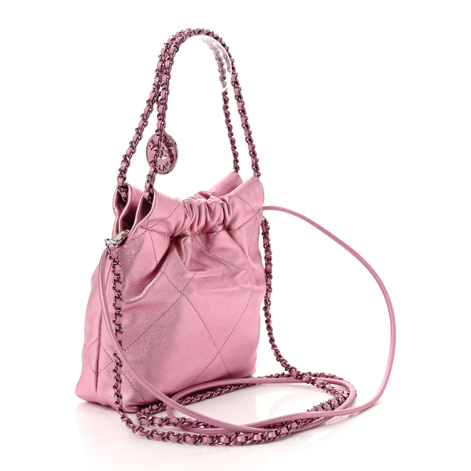 Chanel Metallic Lambskin Lacquered Monochrome Quilted Mini Chanel 22 Pink 3 of 10