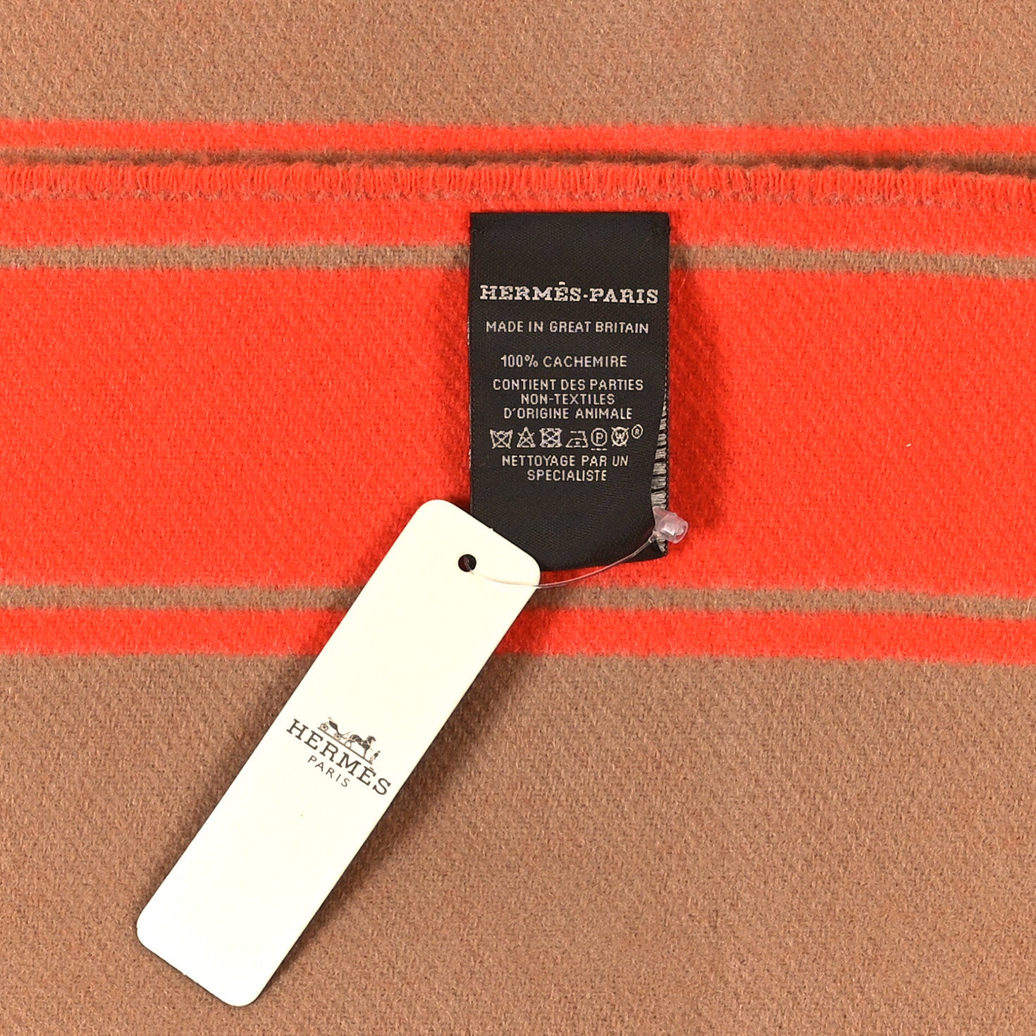 Hermes Cashmere Casaque Clefs de H Muffler Camel Vermillon 3 of 3