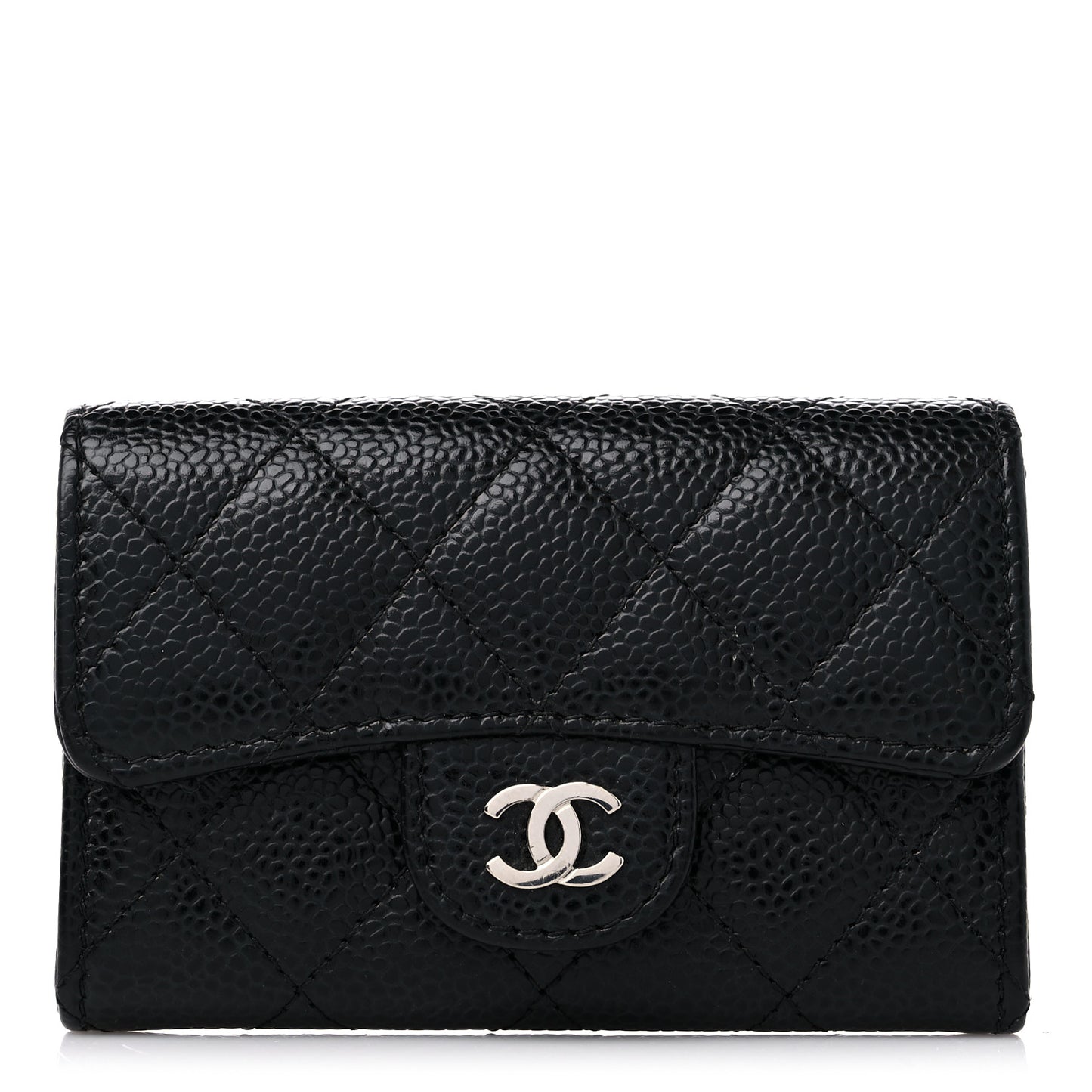 Caviar Quilted Flap Card Holder Black