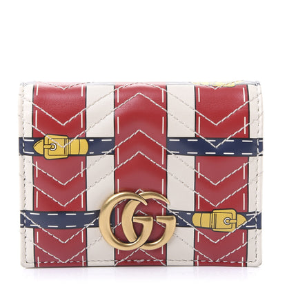 Gucci Calfskin Matelasse Trompe L'Oeil Print GG Marmont Card Case Wallet Off White 1 of 10