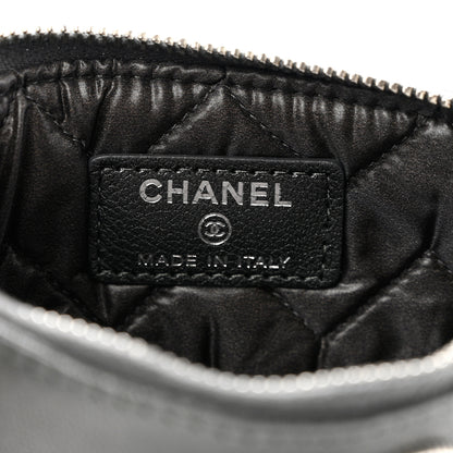 Chanel Metallic Sheepskin Chevron Quilted Small Vintage Mademoiselle Cosmetic Case Dark Grey 6 of 8