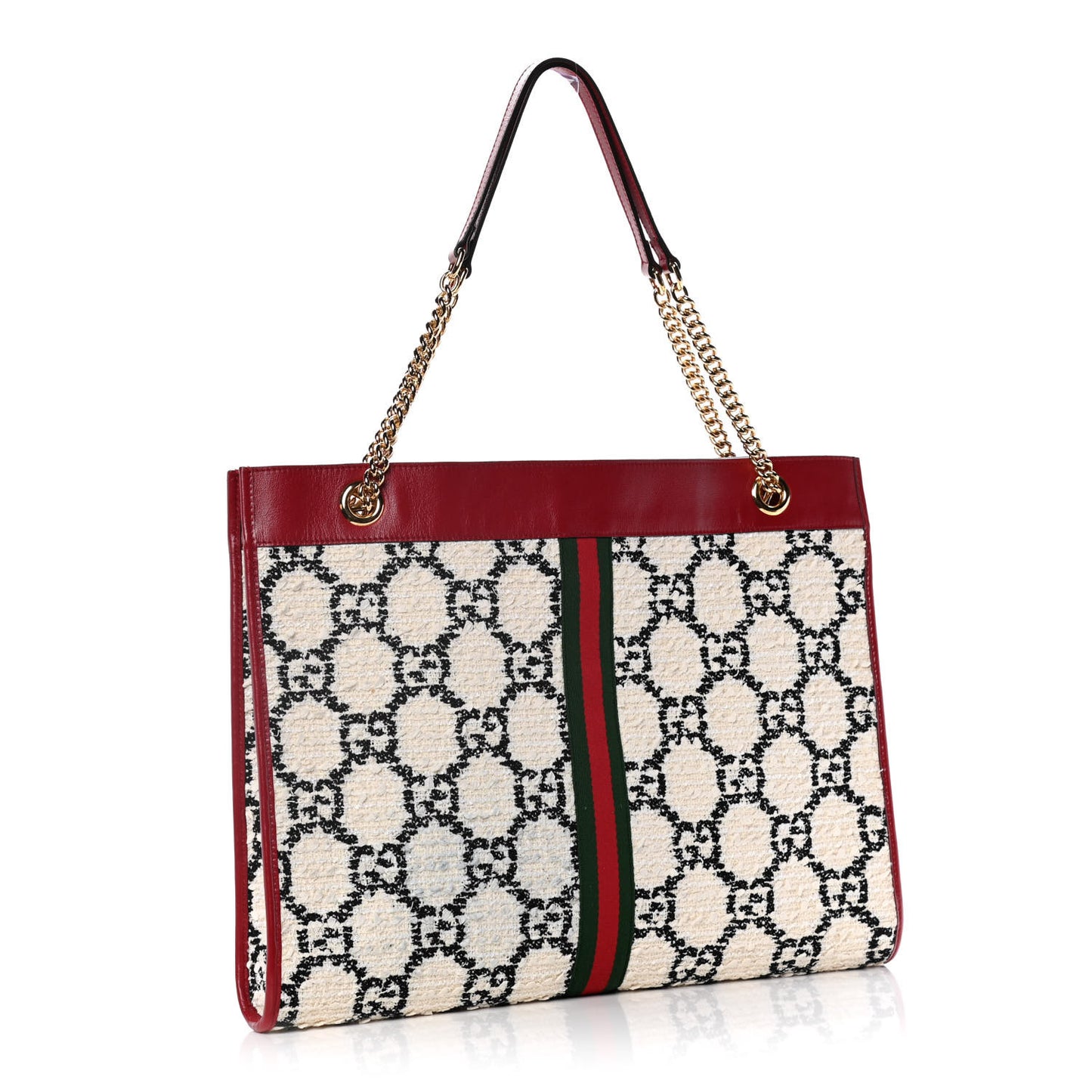 Tweed GG Monogram Large Rajah Chain Tote White Black Romantic Cherry