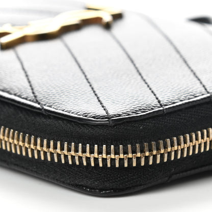 Saint Laurent Grain De Poudre Matelasse Chevron Monogram Zip Around Wallet Black 11 of 14