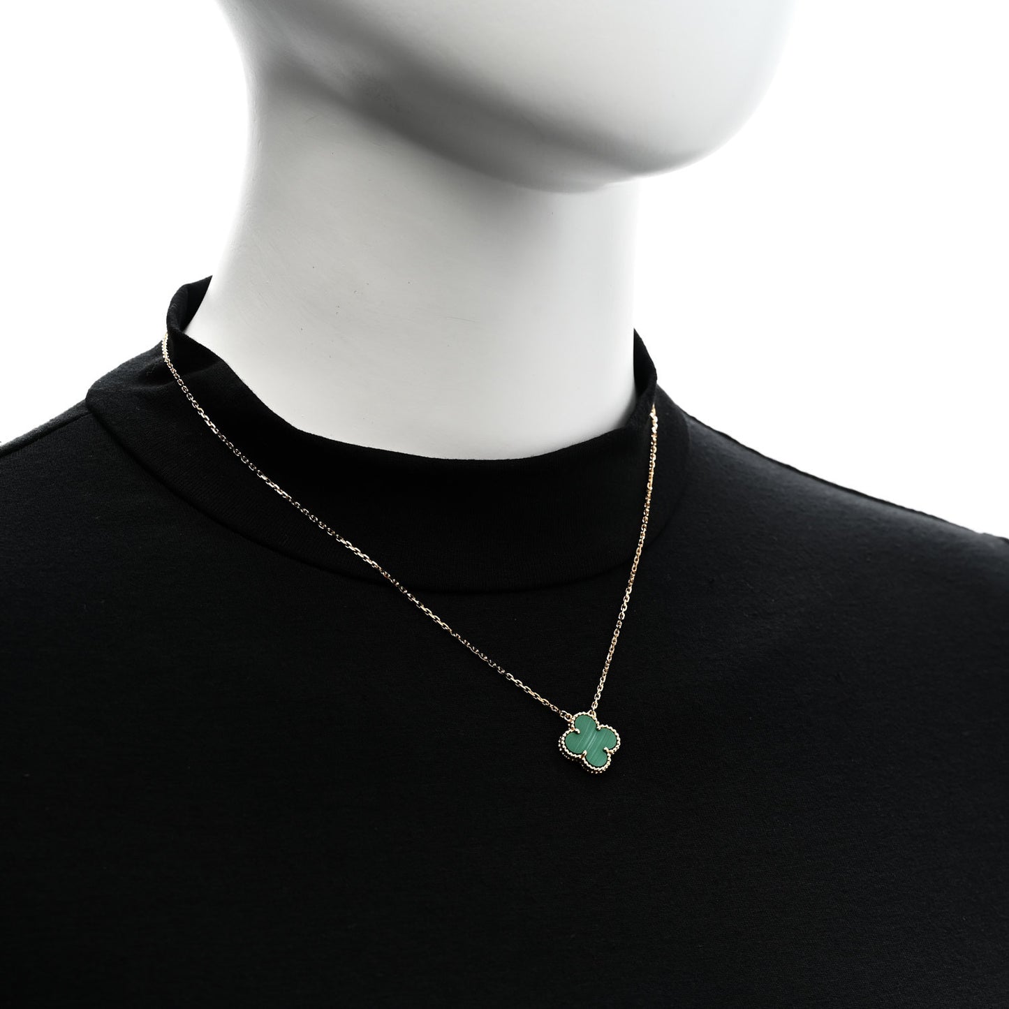 18K Yellow Gold Malachite Vintage Alhambra Pendant Necklace