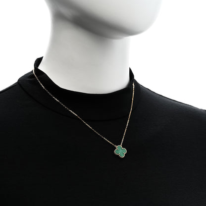 Van Cleef & Arpels 18K Yellow Gold Malachite Vintage Alhambra Pendant Necklace 2 of 4