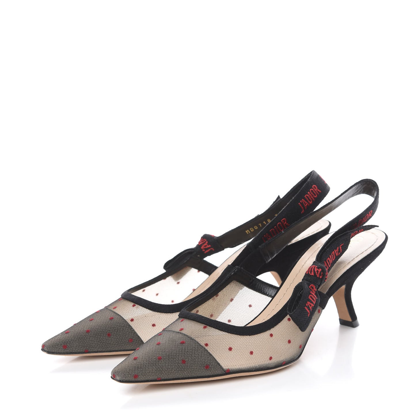 Mesh Plumetis Suede Ribbon J'Adior Slingback 65mm Pumps 39 Black Rouge