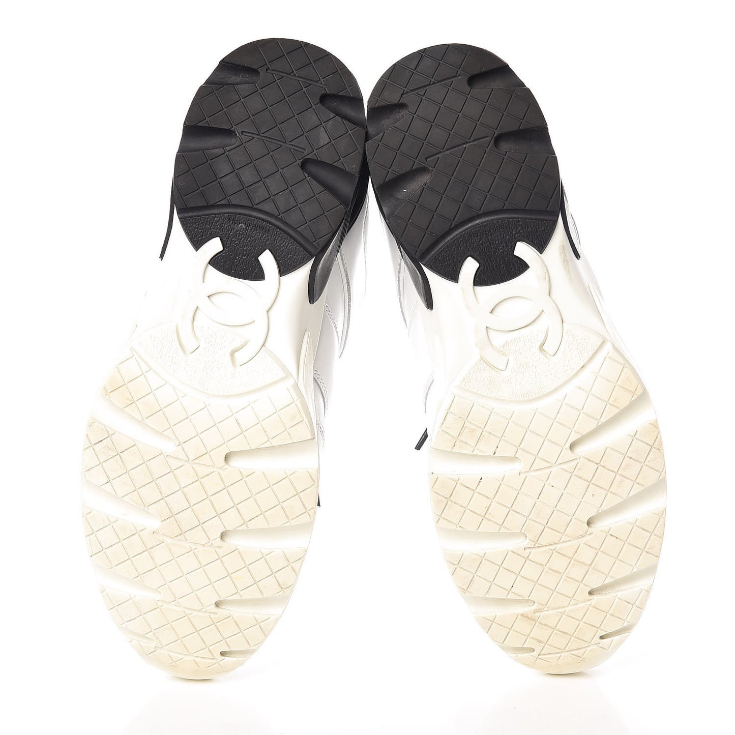 Calfskin Laminated Womens CC Sneakers 38 White Black