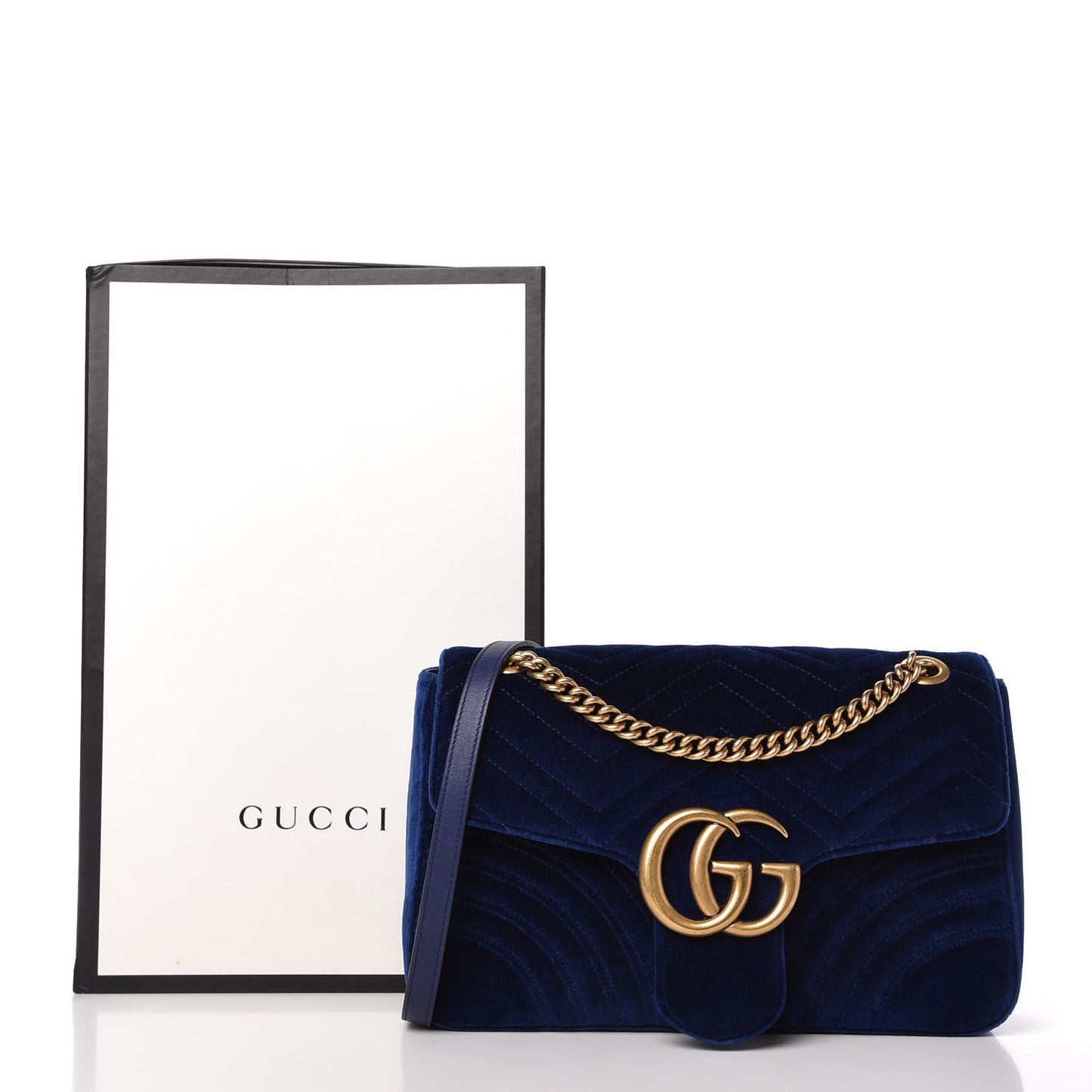 Velvet Matelasse Medium GG Marmont Shoulder Bag Cobalt Blue