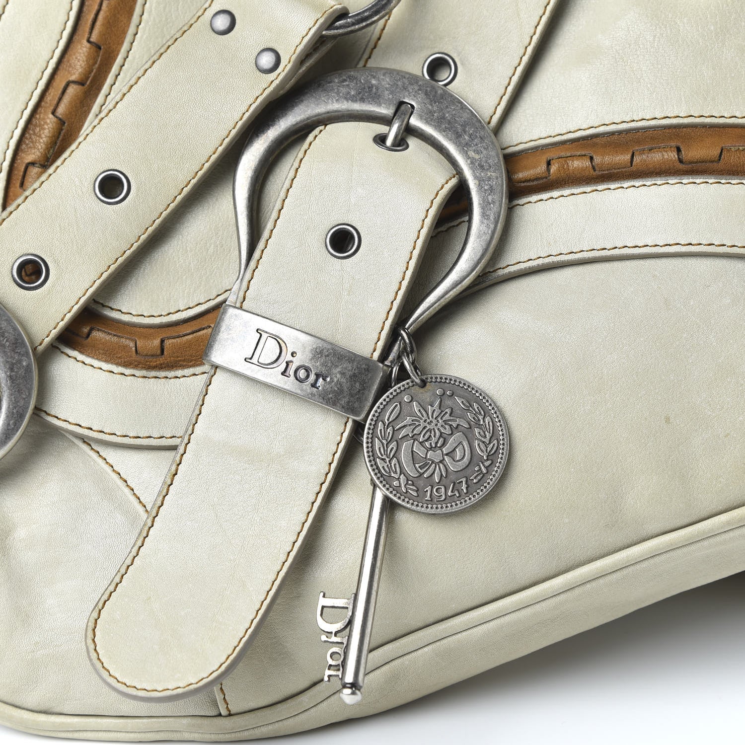 Christian Dior Calfskin Gaucho Double Saddle Bag Ivory 10 of 11