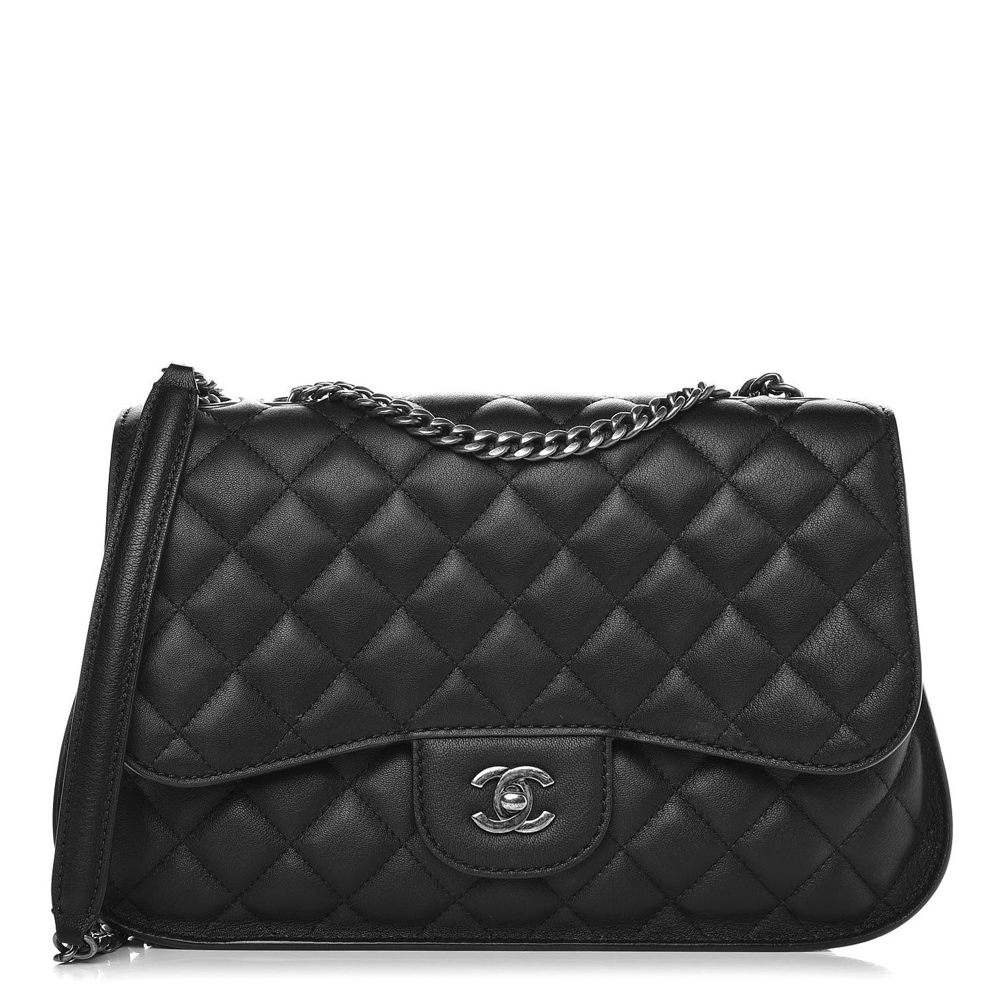 Lambskin Quilted Large Natural CC Flap Black