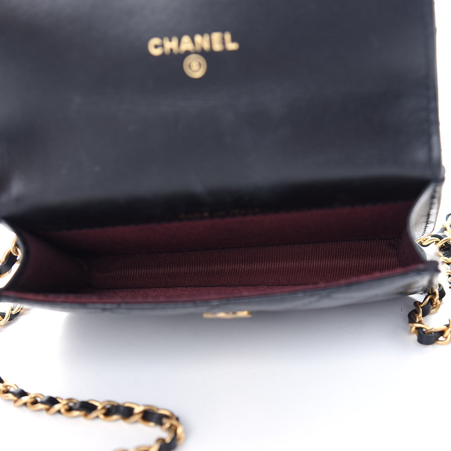 Calfskin Quilted Perfect Fit Coin Purse With Chain Black