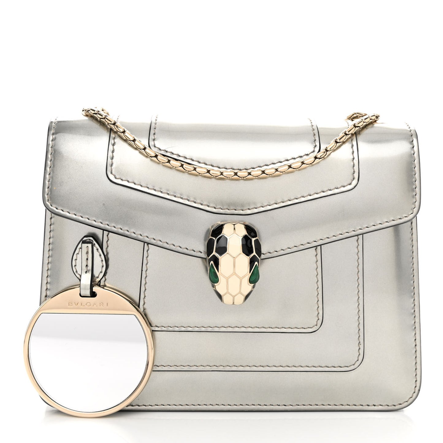 Metallic Calfskin Serpenti Forever Crossbody Bag Silver