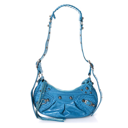 Balenciaga Extra Supple Calfskin Crocodile Embossed Le Cagole Shoulder Bag XS Turquoise 1 of 12