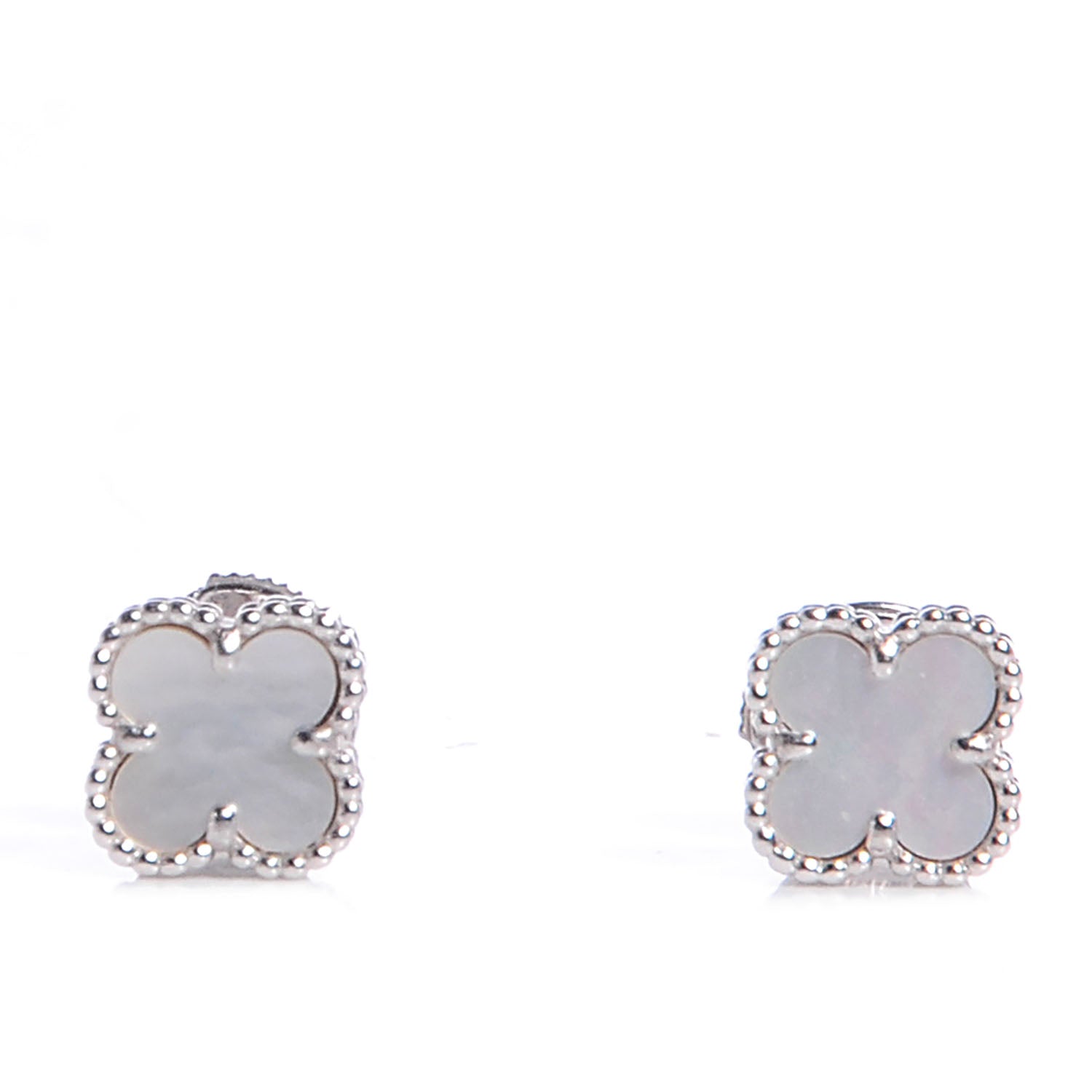 Van Cleef & Arpels 18K White Gold Mother of Pearl Sweet Alhambra Earrings 1 of 7