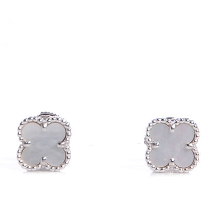 Van Cleef & Arpels 18K White Gold Mother of Pearl Sweet Alhambra Earrings 1 of 7