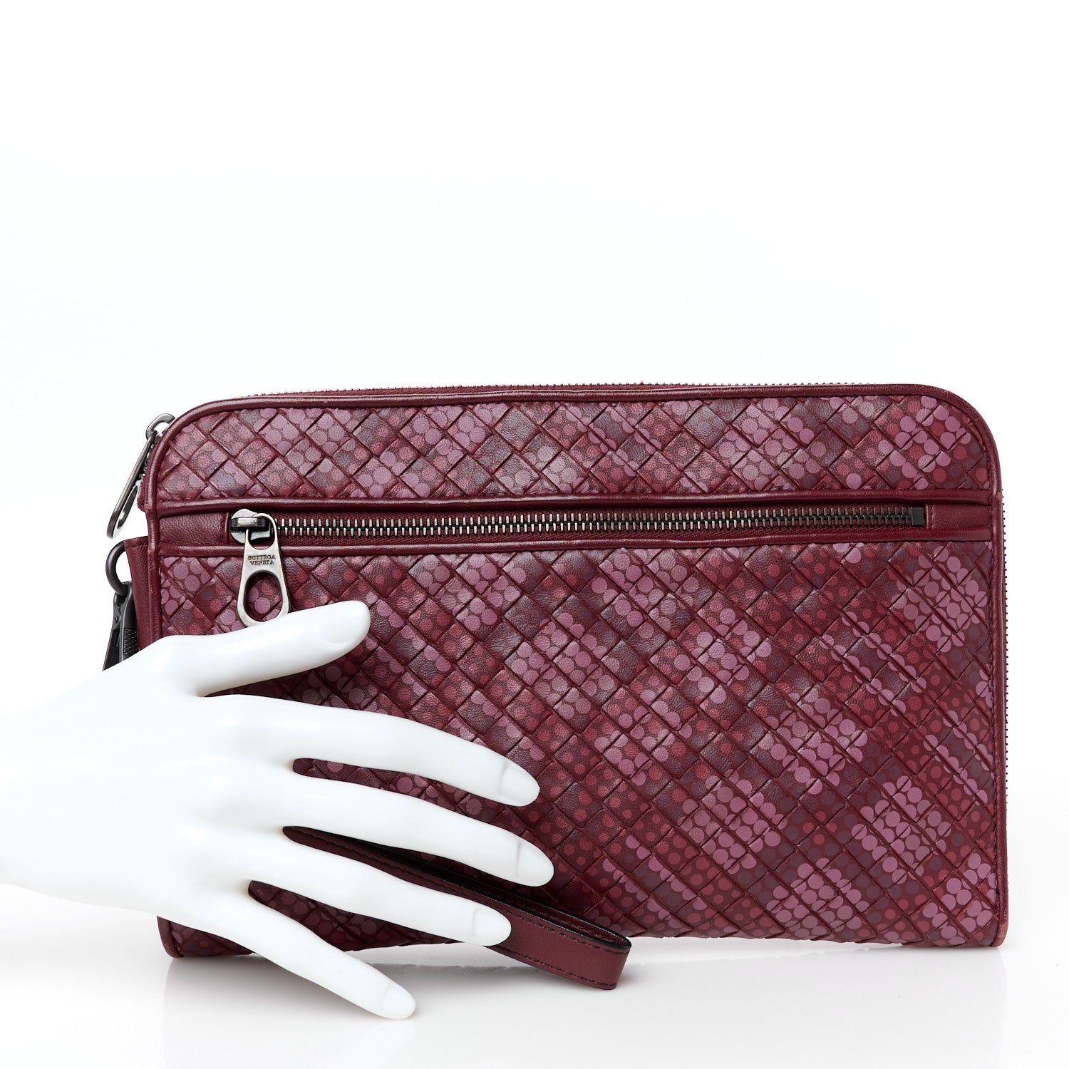 Bottega Veneta Nappa Intrecciato Polka Dot Small Document Case Burgundy 2 of 8