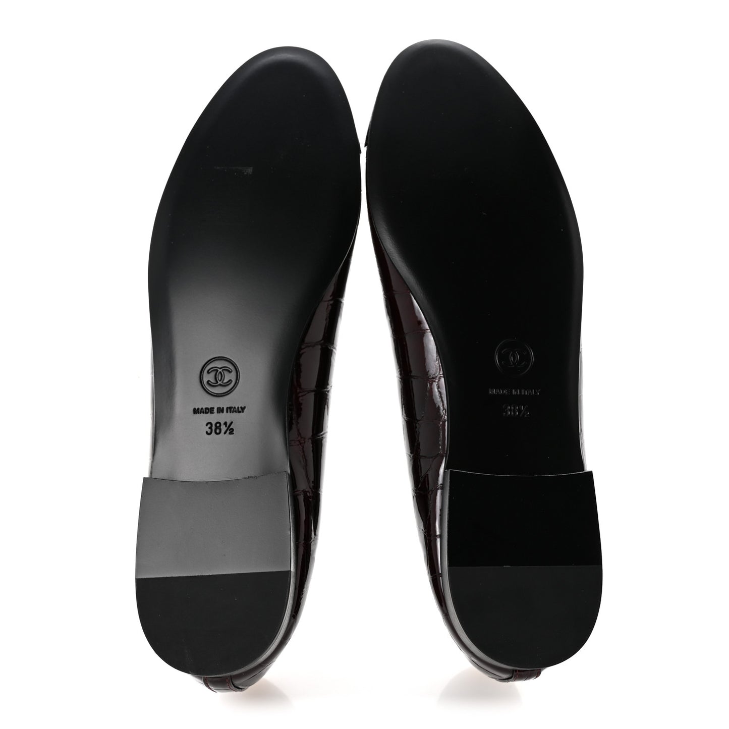 Crocodile Embossed Patent Cap Toe Ballerina Flats 38.5 Dark Burgundy Black