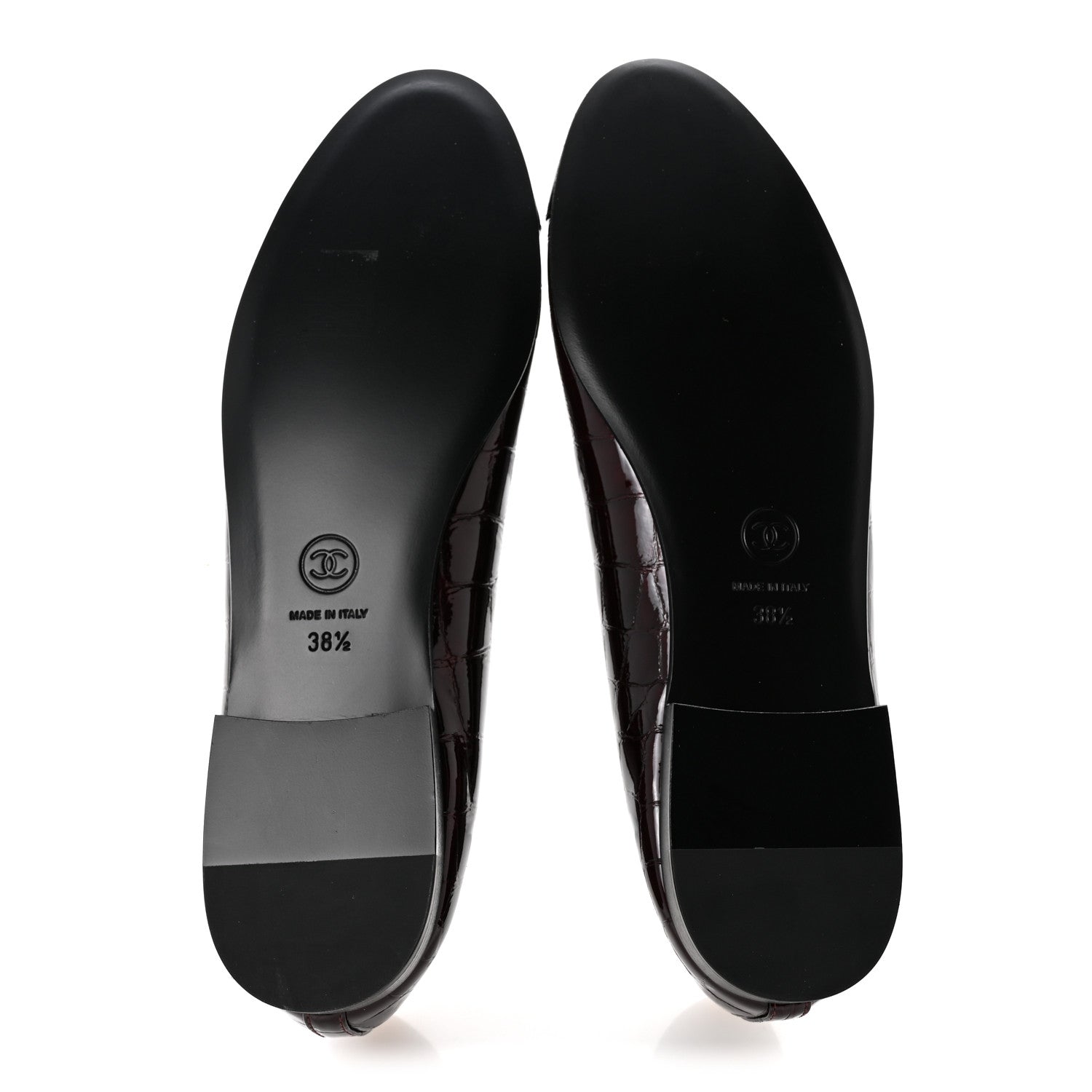 Chanel Crocodile Embossed Patent Cap Toe Ballerina Flats 38.5 Dark Burgundy Black 6 of 10