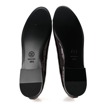 Chanel Crocodile Embossed Patent Cap Toe Ballerina Flats 38.5 Dark Burgundy Black 6 of 10
