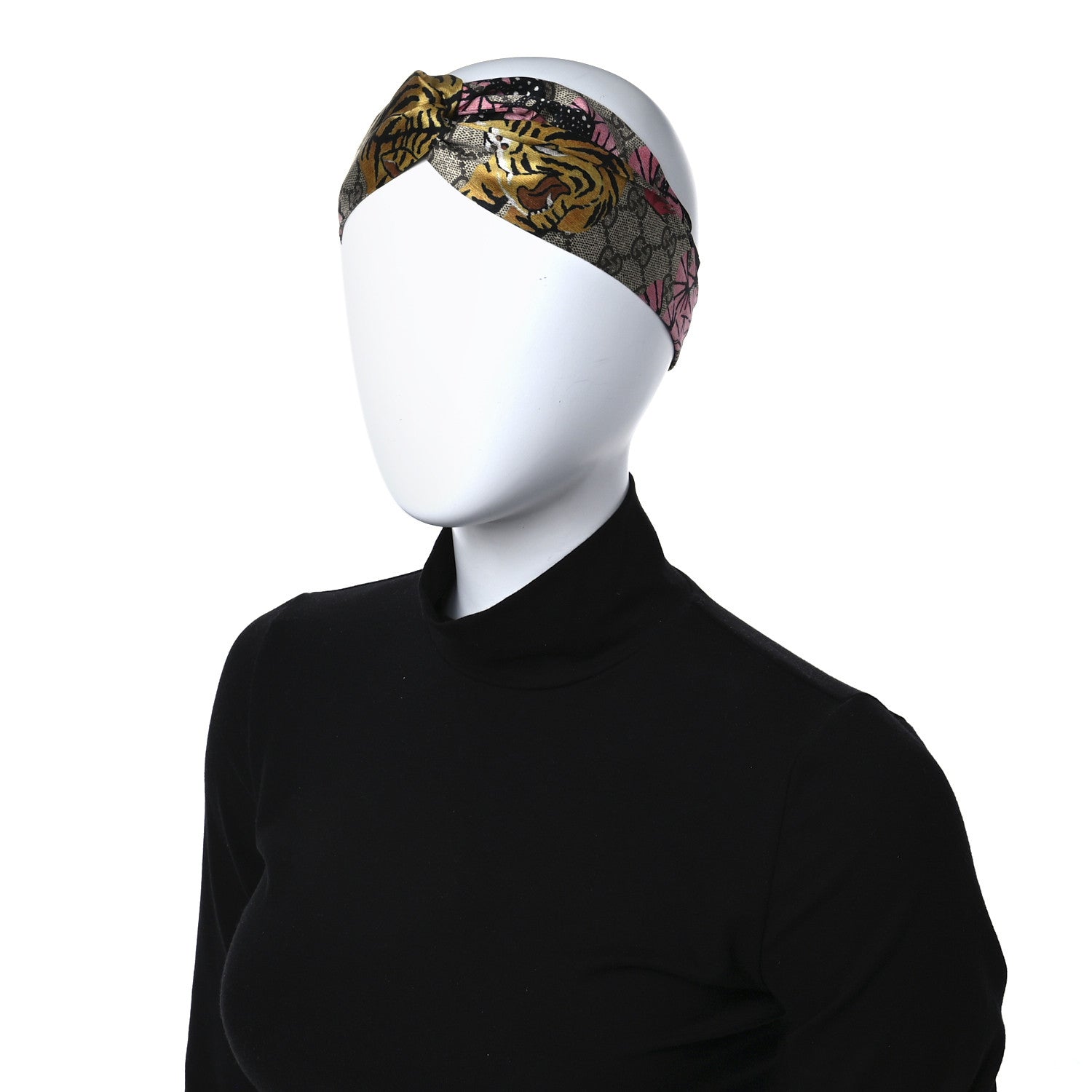 Gucci Silk Monogram Bengal Tiger Print Duchesse Headband Pink 2 of 7