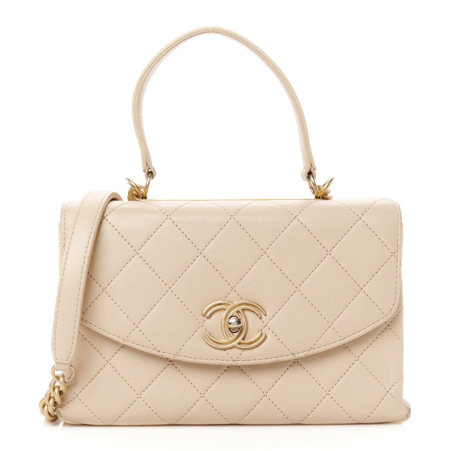Lambskin Quilted Trendy Spirit Top Handle Bag Beige